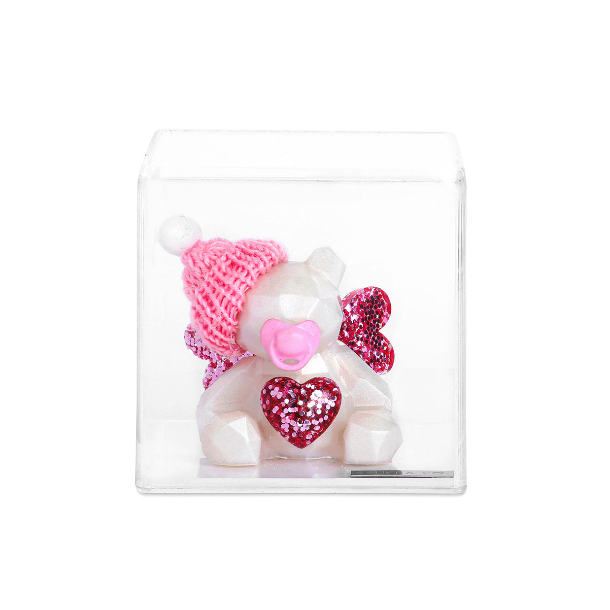 Escultura Angel Teddy Bear con Gorro, Chupón y Corazón
